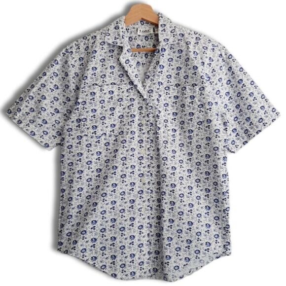 TABI | 100% Cotton Ditsy Floral Button Down Shirt White & Blue Sz 6 - Picture 2 of 12